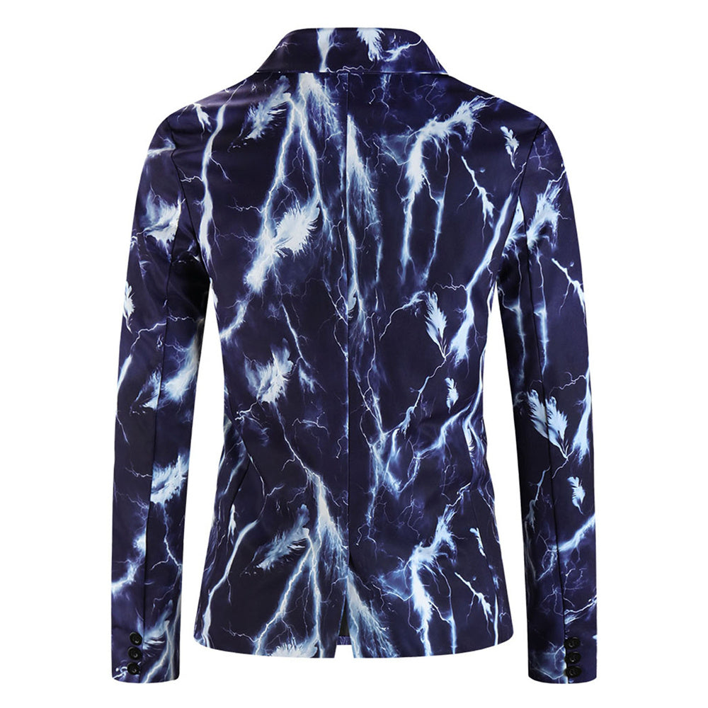 Men’s Electric Lightning Print Blazer – Bold Thunderstorm Suit Jacket - Blazers | Navy Blue / M