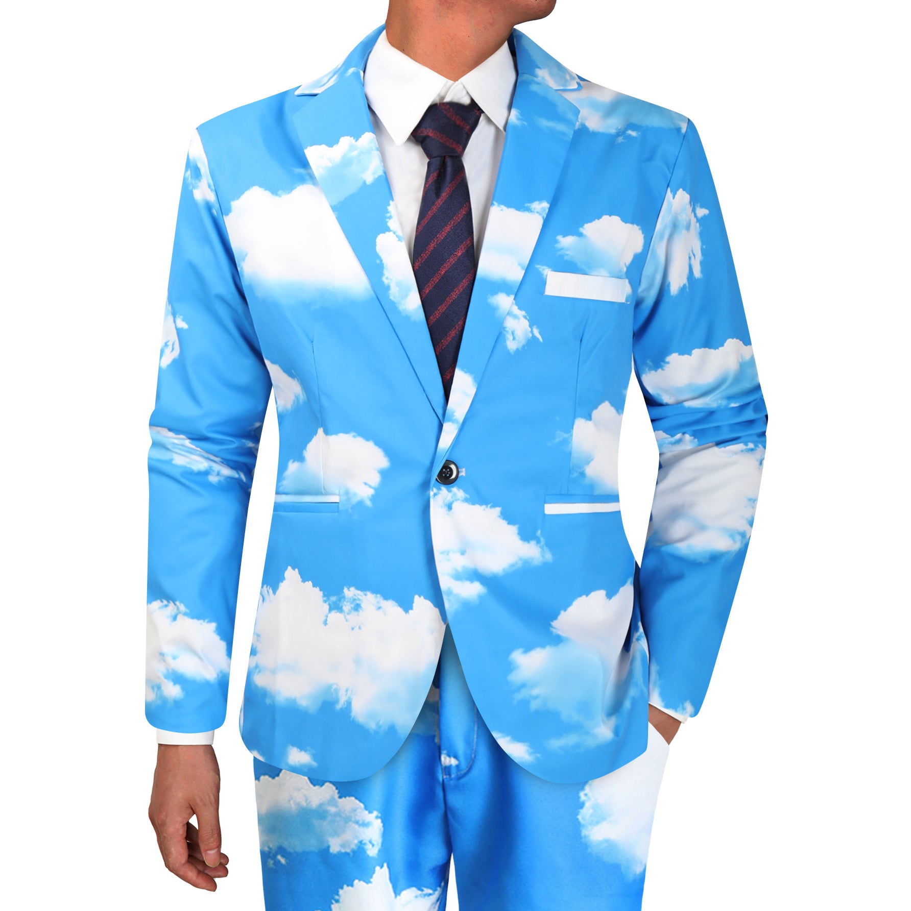 Men's Sky Cloud Print Suit Set – Unique Blue Party Blazer & Pants for Bold Style - Suits | Blue / M