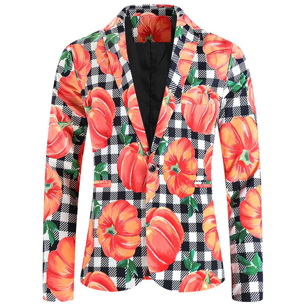 Men's Pumpkin Print Blazer #X126 - Blazers | Multicolour / M
