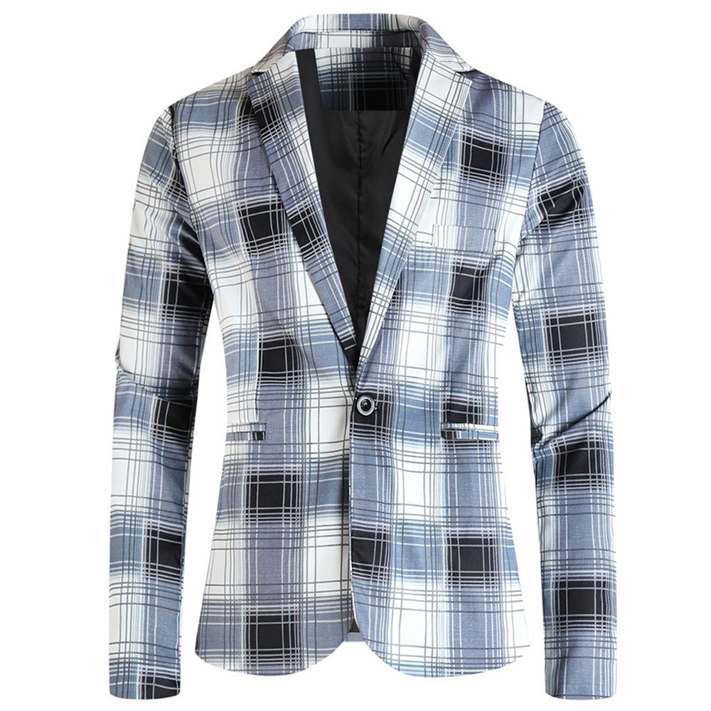 Men's Fresh Plaid Blazer #X6204 - Blazers | Blue Plaid / M