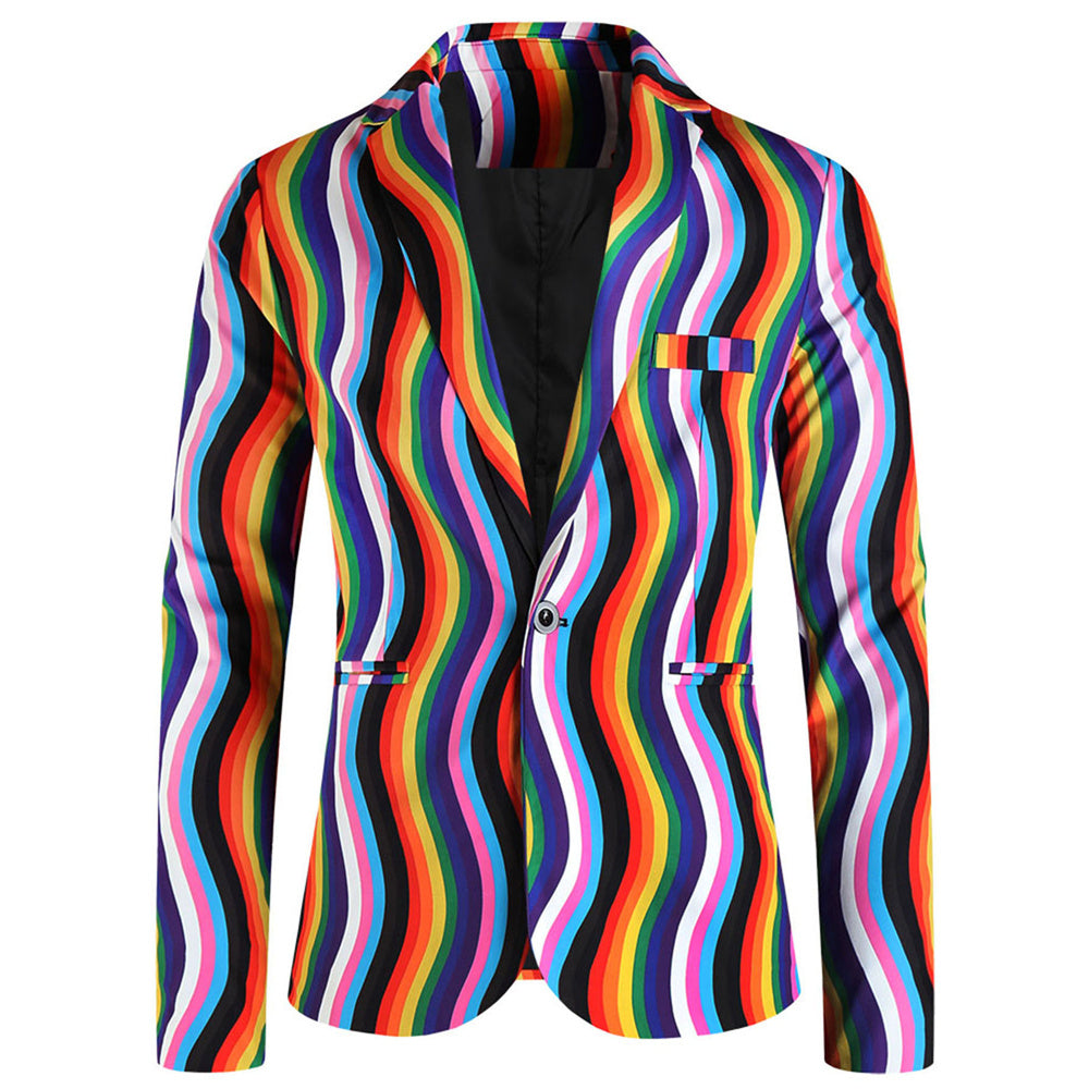 Men's Color Striped Print Blazer #X1904 - Blazers | Multicolour / M
