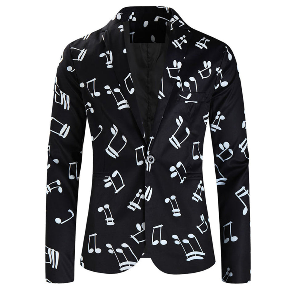 Men’s Music Print Blazer #X198 - Blazers | Black / M
