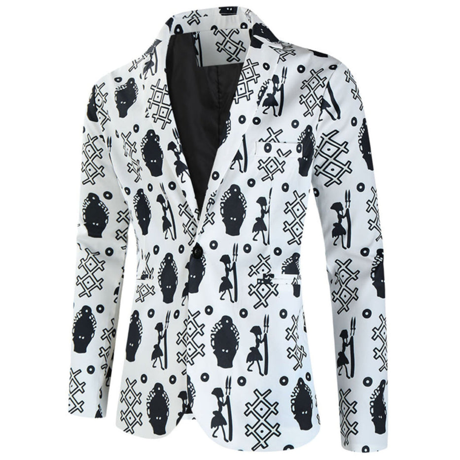 Men's Chic Printed Blazer #X327 - Blazers | White / M