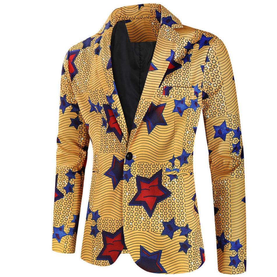 Men's Star Print Blazer #X321 - Blazers | Multicolour / M