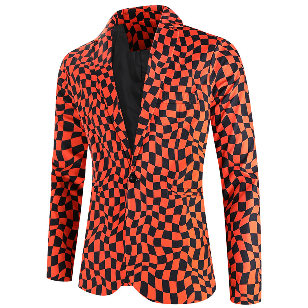 Men's Twisted Check Blazer #X6102 - Blazers | Orange / M