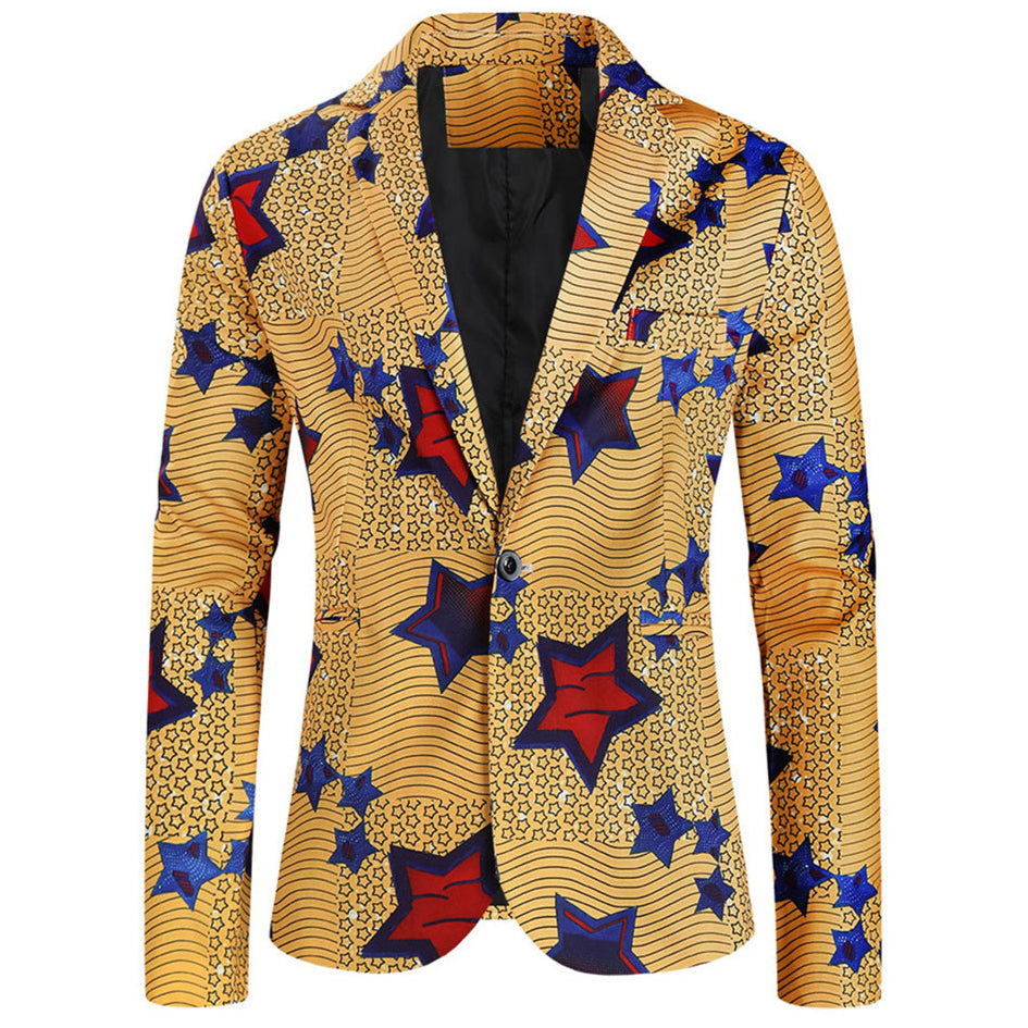 Men's Star Print Blazer #X321 - Blazers | Multicolour / M
