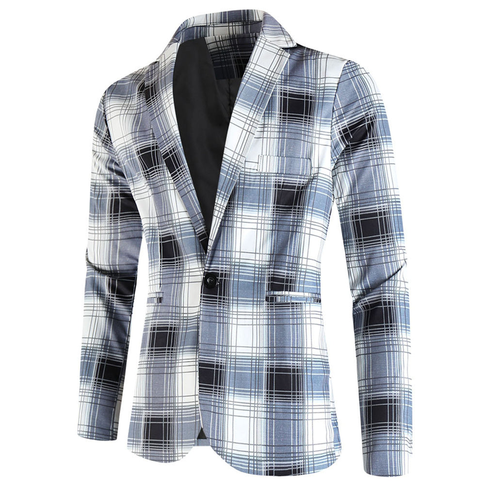 Men's Fresh Plaid Blazer #X6204 - Blazers | Blue Plaid / M