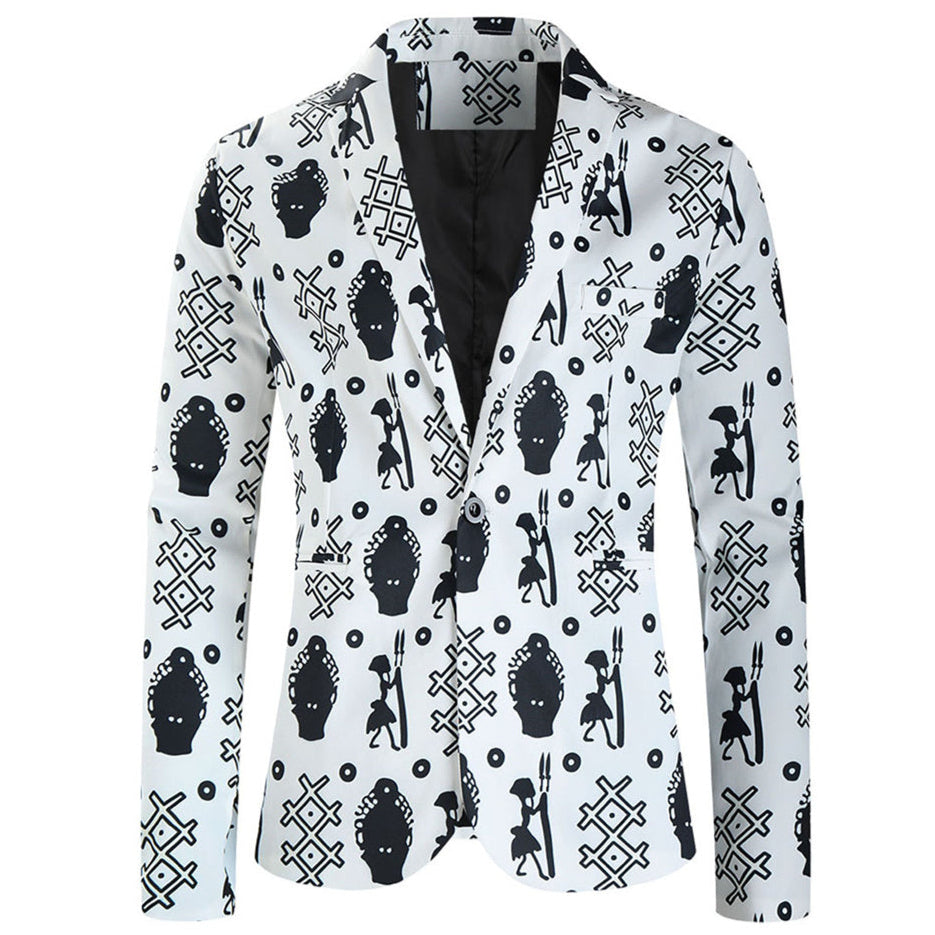 Men's Chic Printed Blazer #X327 - Blazers | White / M