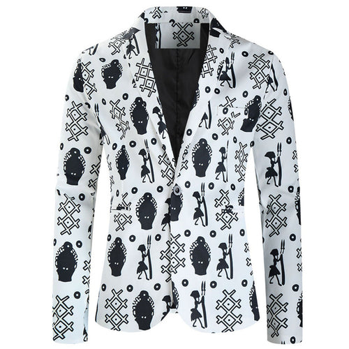 Men's Chic Printed Blazer #X327 - Blazers | White / M