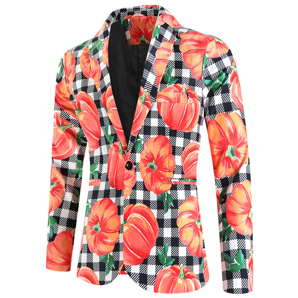 Men's Pumpkin Print Blazer #X126 - Blazers | Multicolour / M