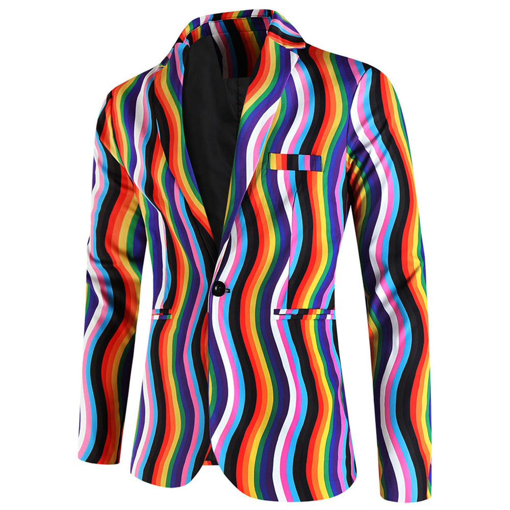 Men's Color Striped Print Blazer #X1904 - Blazers | Multicolour / M