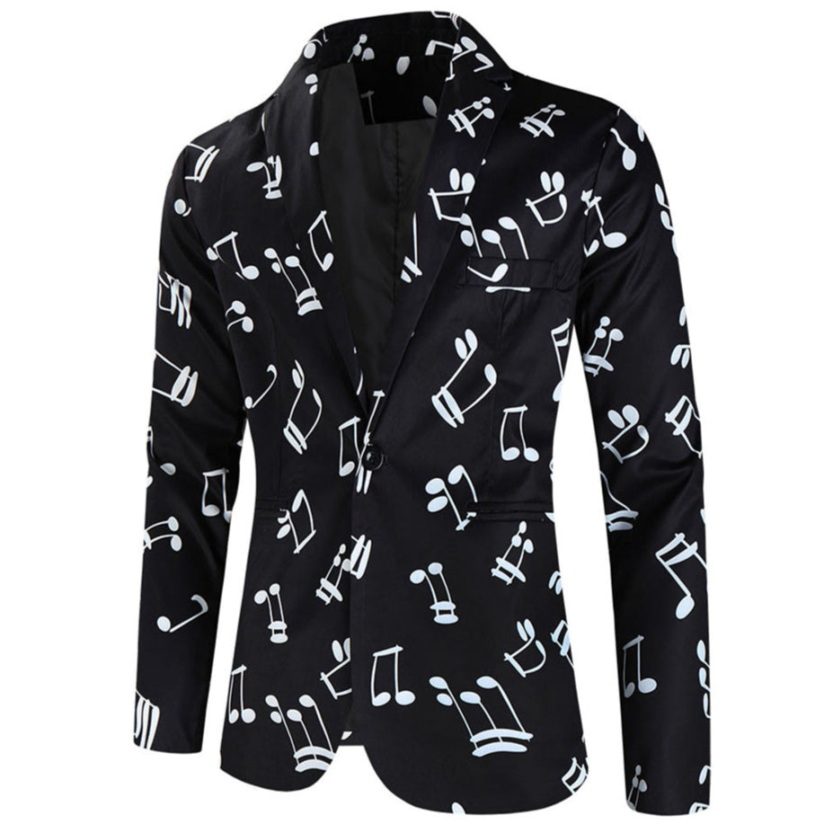 Men’s Music Print Blazer #X198 - Blazers | Black / M