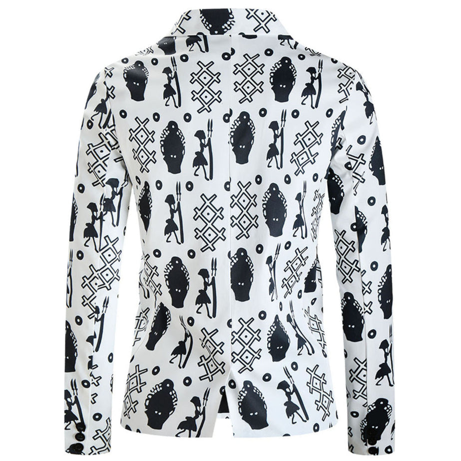 Men's Chic Printed Blazer #X327 - Blazers | White / M