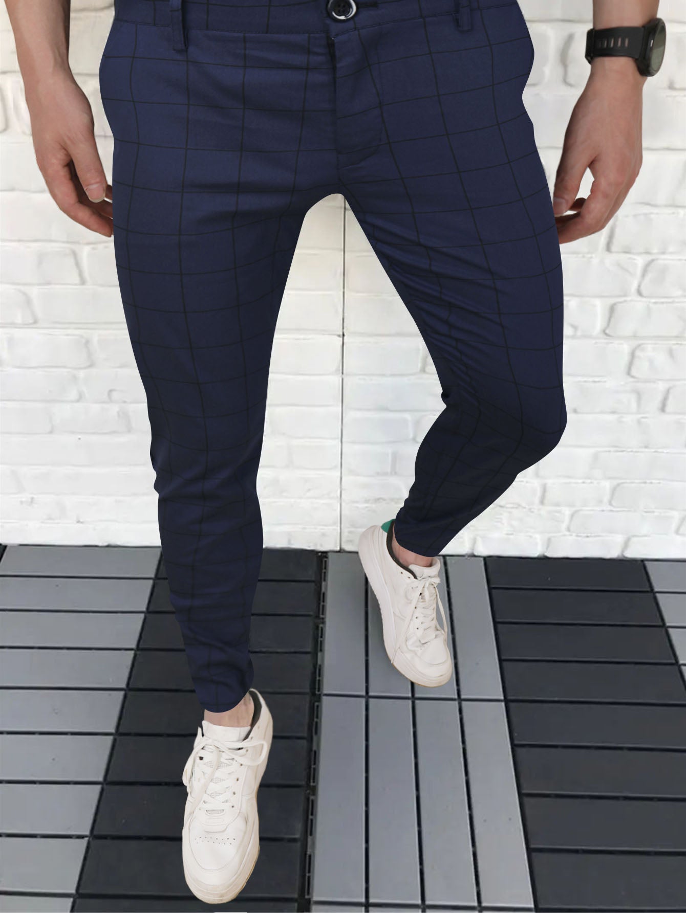 Men's Elegant Plaid Pants #XK6001 - Pants | White / S