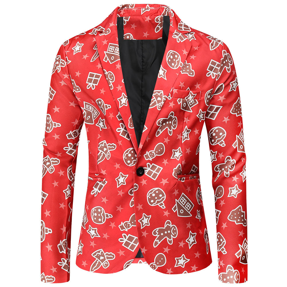 Men's Stylish Christmas Print Blazer #X51 - Blazers | Burgundy / M