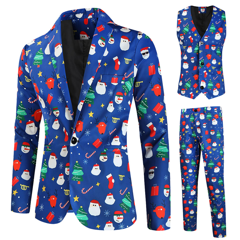 Men's Christmas Three-Piece Suit #3TZMK639 - Suits | Blue / M