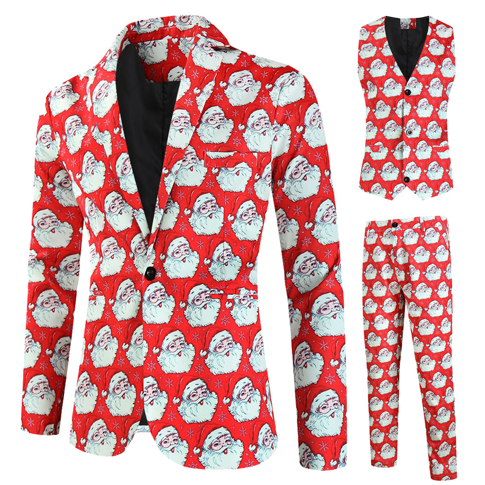 Men's Christmas Three-Piece Suit #3TZMK643 - Suits | Red / M