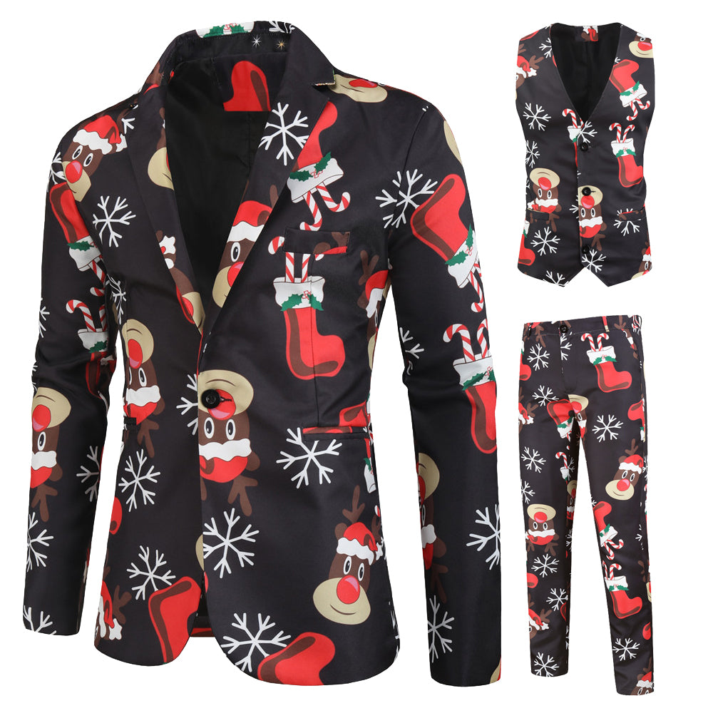 Men's Printed Three Piece Suit #3TZMK25 - Suits | Multicolour / M