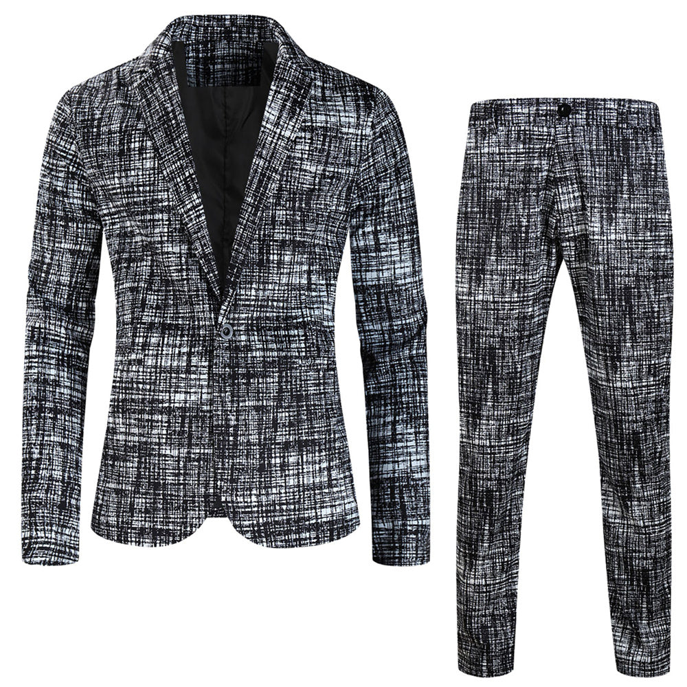Men's Textured Grid Print Suit #2TZ314 - Suits | Black / M