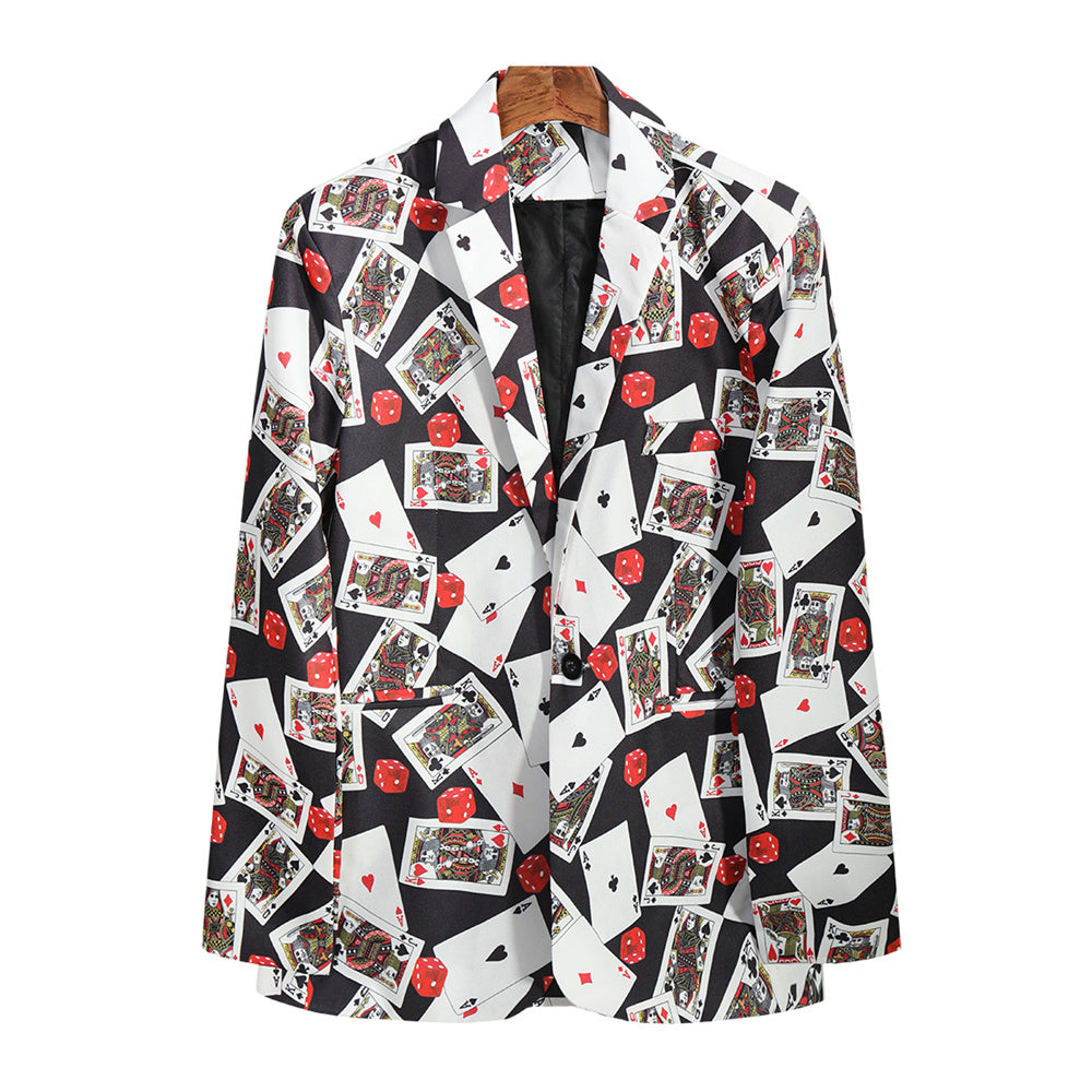 Men’s Casino Print Blazer – Poker & Dice Party Suit Jacket - Blazers | Multicolour / M