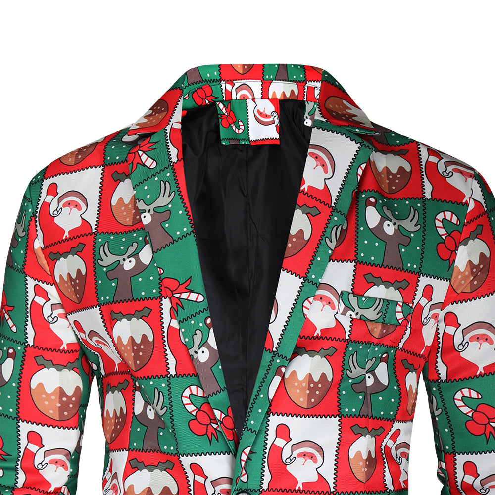 Men's Christmas Print Blazer #X37 - Blazers | Red / M