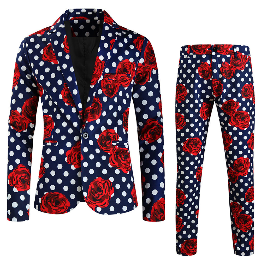 Men's Rose Dot Print Suit #2TZ163 - Suits | Navy Blue / M