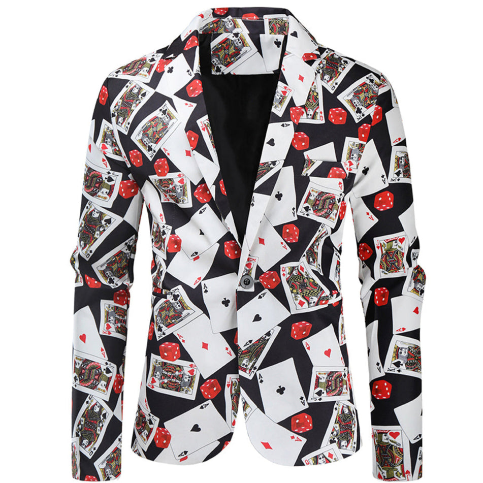 Men’s Casino Print Blazer – Poker & Dice Party Suit Jacket - Blazers | Multicolour / M
