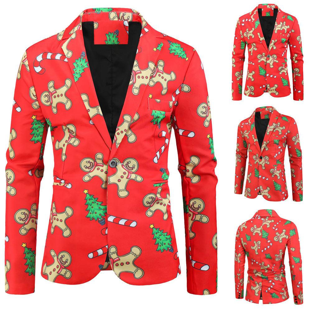 Men's Christmas Print Blazer #X26 - Blazers | Red / M
