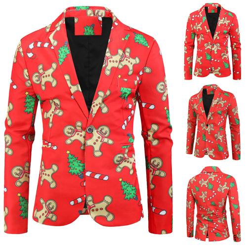Men's Christmas Print Blazer #X26 - Blazers | Red / M