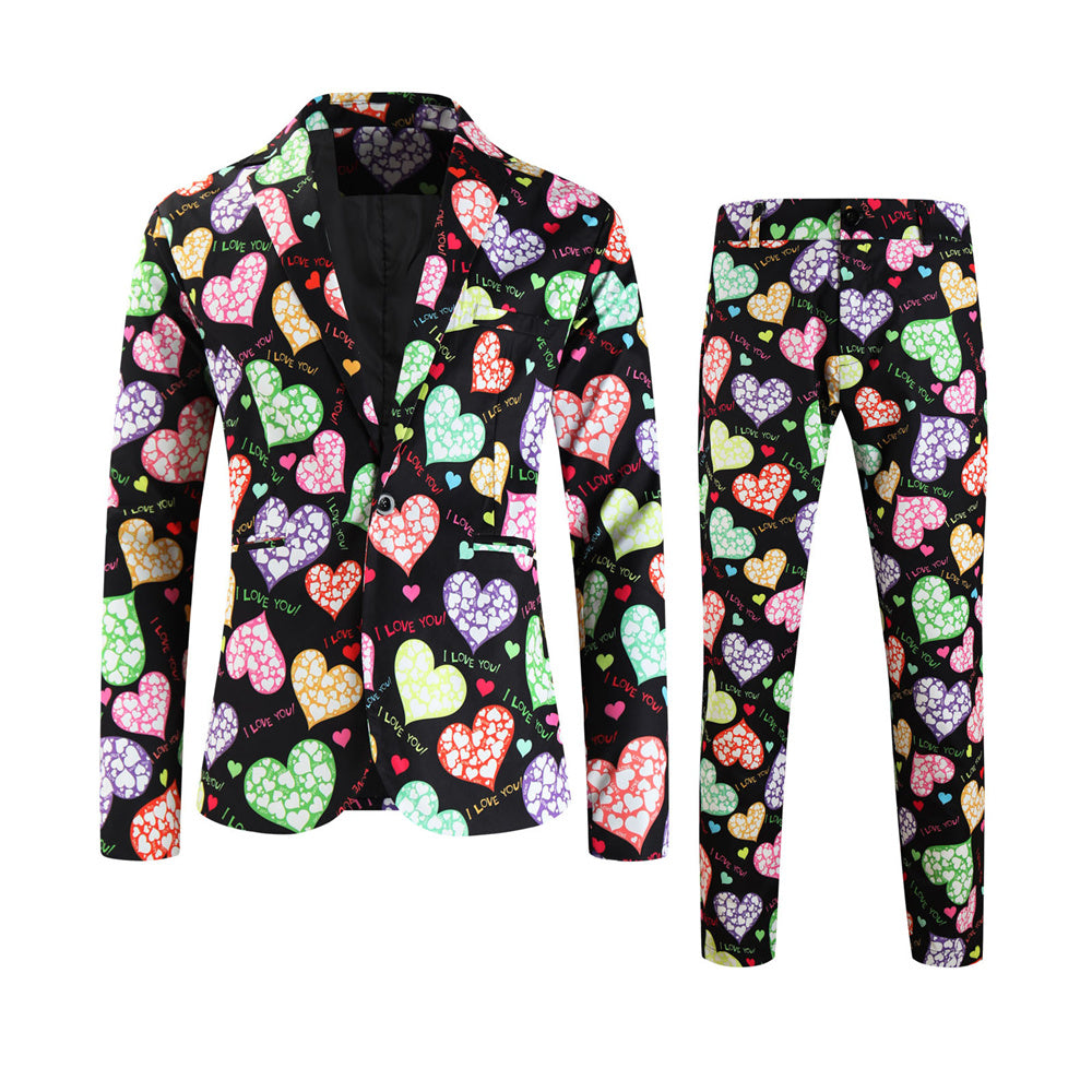 Men's Colorful Heart Print Suit #2TZ-XX236 - Suits | Multicolour / M