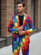 Rainbow Patchwork Plaid Suit
