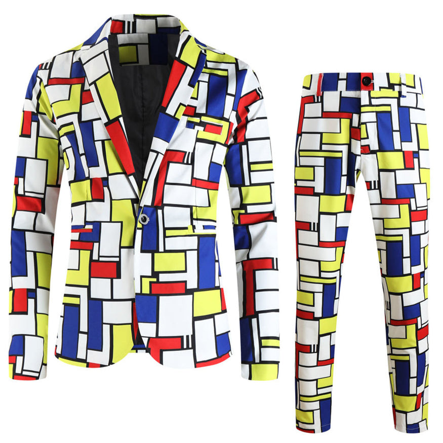 Men's Square Print Suit #2TZ-XX1136 - Suits | Multicolour / M