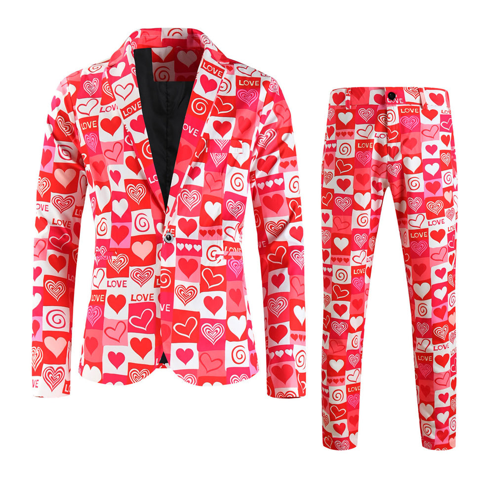 Men's Heart Print Suit #2TZ-XX235 - Suits | Multicolour / M