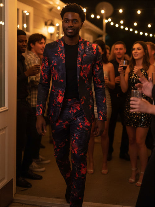 Black Flame Print Suit Set