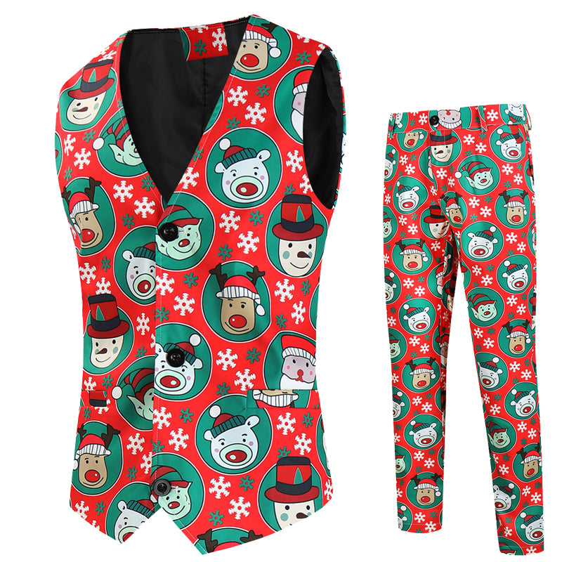 Men's Christmas Printed Vest Suit #2TZMK638 - Suits | Multicolour / M