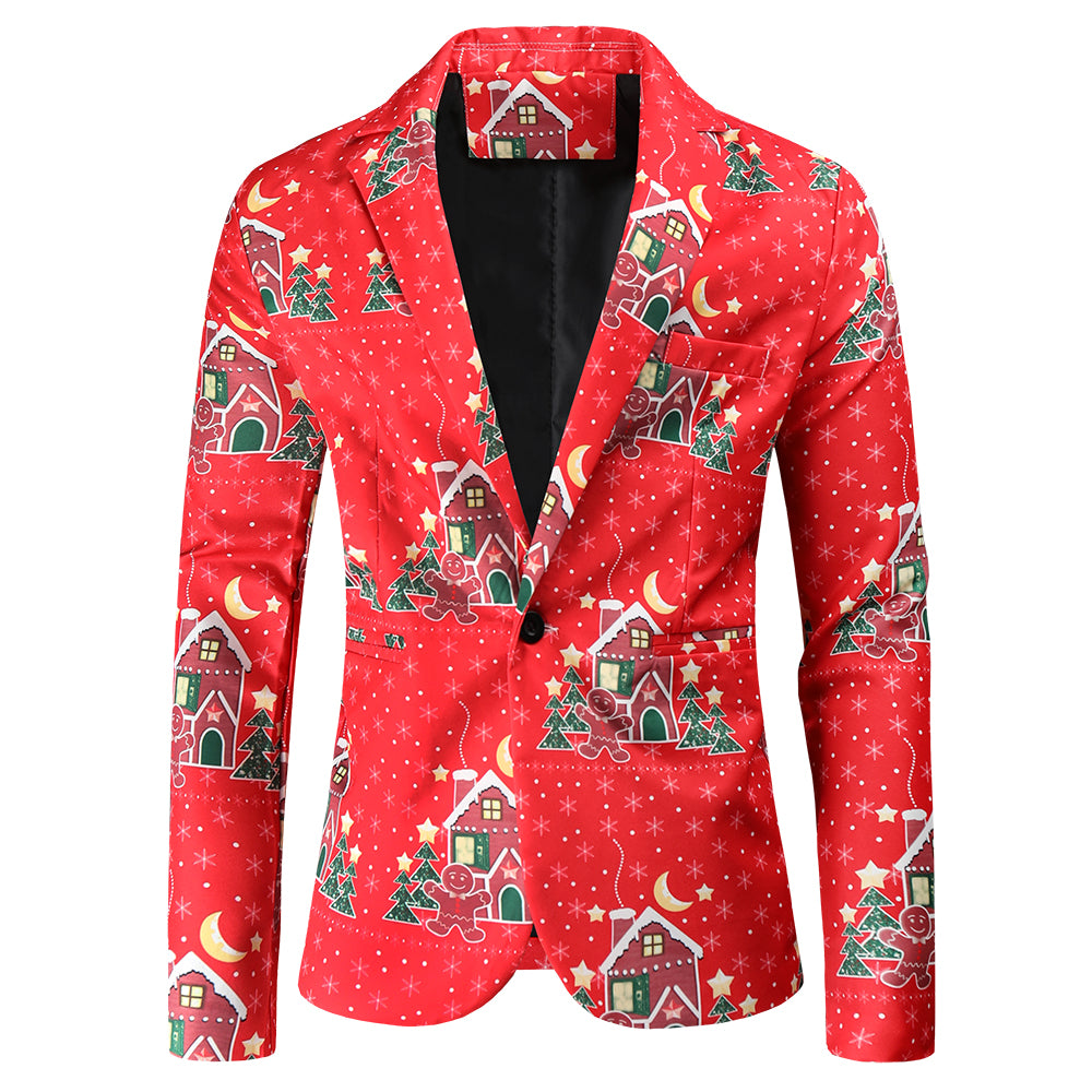 Men's Christmas Printed Suit #2TZ48 - Suits | Burgundy / M