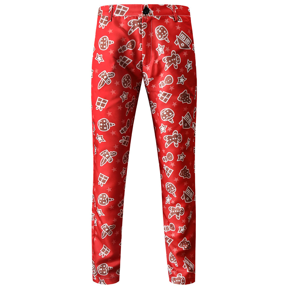 Men's Stylish Christmas Print Suit #2TZ51 - Suits | Burgundy / M
