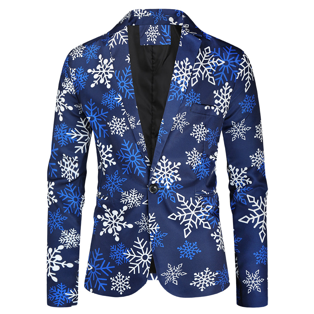 Men's Snowflake Print Blazer #X36 - Blazers | Blue / M