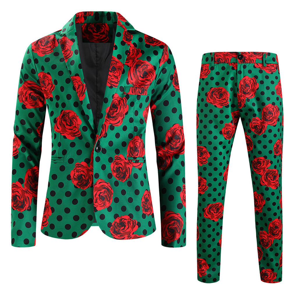 Men's Rose Dot Print Suit #2TZ163 - Suits | Green / M