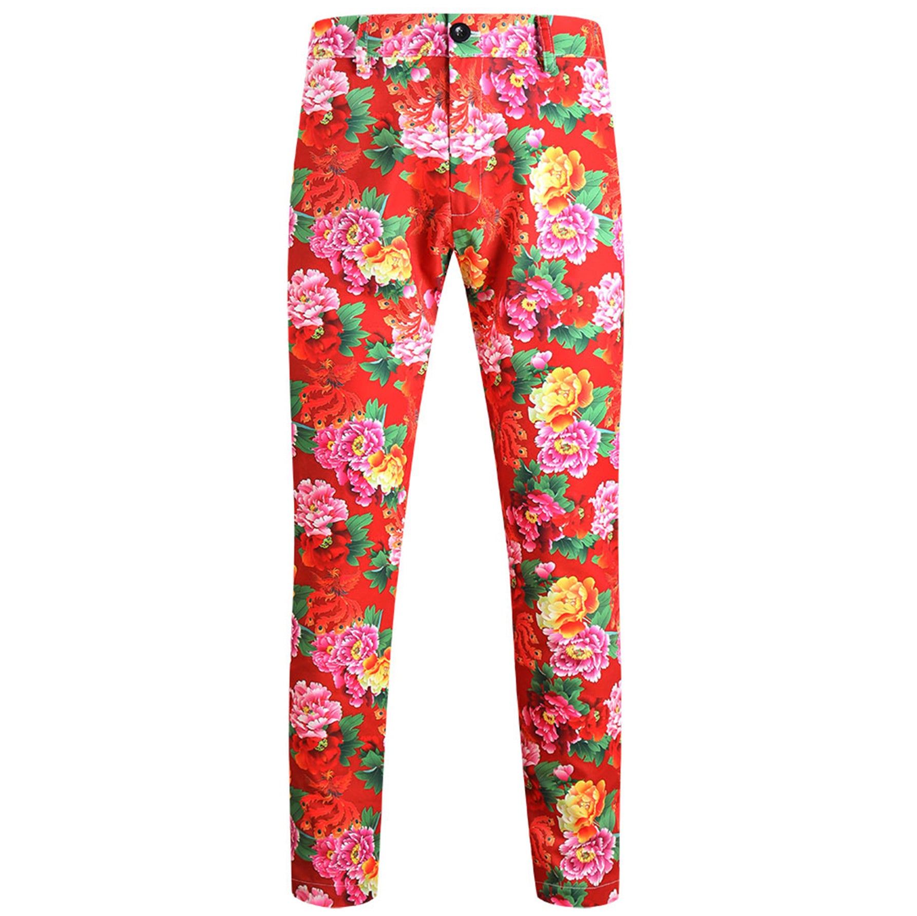 Men's Floral Pattern Leisure Trousers - Pants | Multicolor-red / M