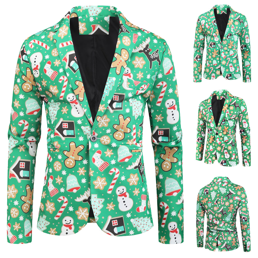 Men's Christmas Print Blazer #X31 - Blazers | Green / M