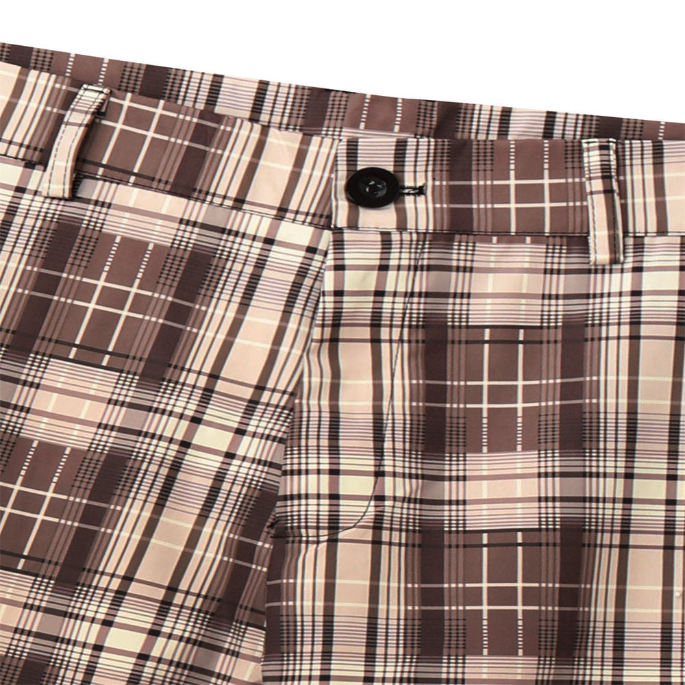 Men's Elegant Plaid Suit Pants #XK6022 - Pants | Coffee Brown / S