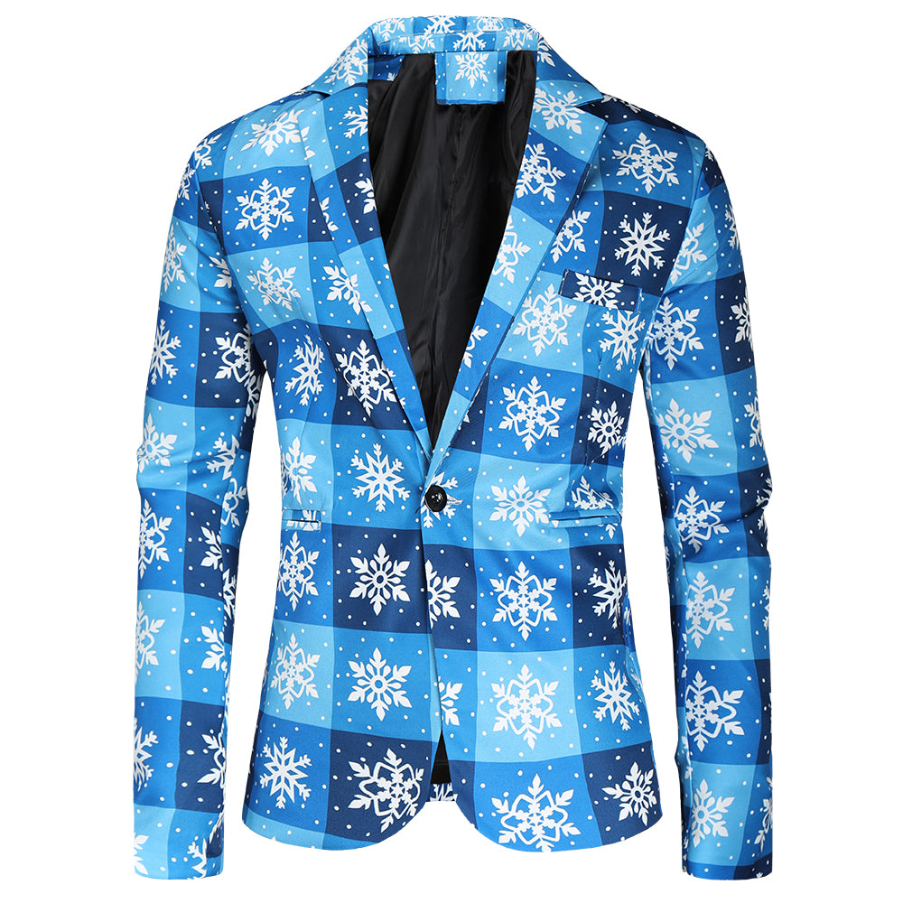 Men's Snowflake Plaid Blazer #X42 - Blazers | Blue / M