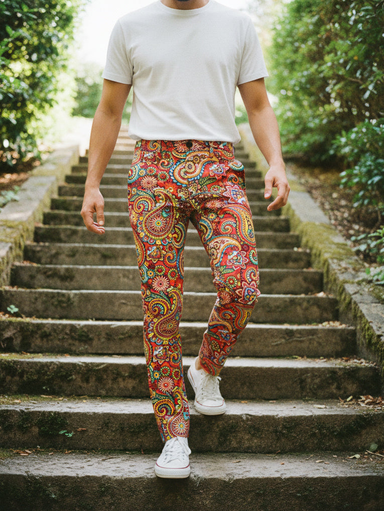 Men’s Paisley Print Pants – Bold Street Style Casual Trousers