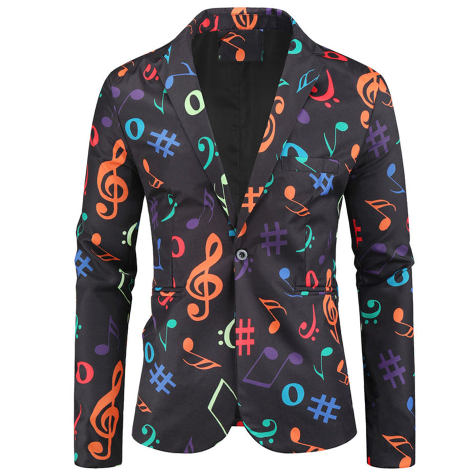 Men’s Music Note Print Blazer – Colorful Treble Clef Party Suit Jacket - Blazers | Multicolour / M