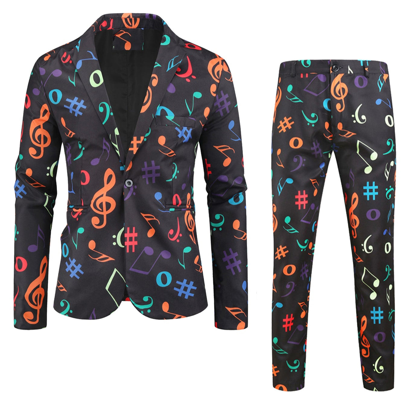 Colorful Musical Note Men’s Suit Set – Bold Stage Outfit - | Multicolour / M