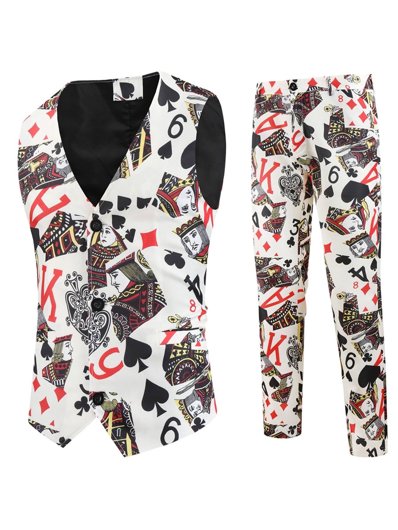 Men's Poker Print Vest Suit - Vests | Multicolour / M