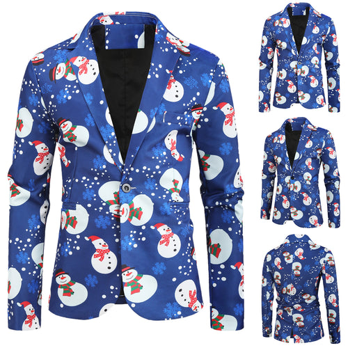 Men's Christmas Print Blazer #X23 - Blazers | Blue / M