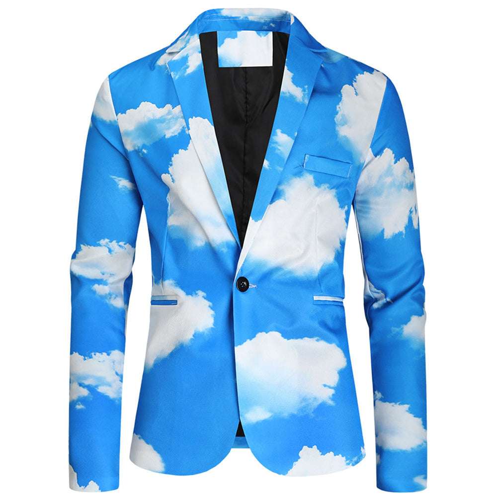 Men's Sky Cloud Print Suit Set – Unique Blue Party Blazer & Pants for Bold Style - Suits | Blue / M