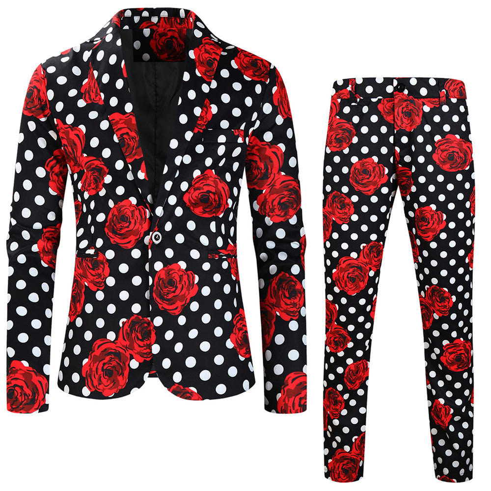 Men's Rose Dot Print Suit #2TZ163 - Suits | Black / M